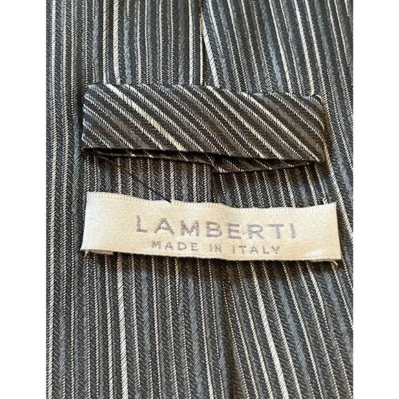 Lamberti Black Gray 100% Silk Men’s Neck Tie Made In Italy - Picture 8 of 9